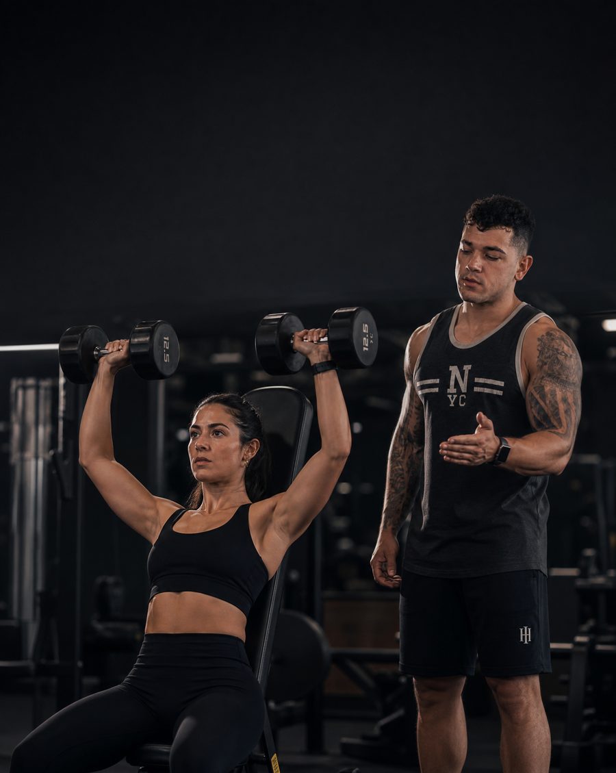 Coaching a seated dumbbell shoulder press